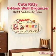 Sanrio 可愛 Hello Kitty 雲朵造型壁掛式鑰匙架，免鑽孔玄關鑰匙掛架，自黏式 6 個鉤子卡通裝飾掛鉤，臥室入口居家裝飾禮物，門後掛式收納架，節日禮物 - 彩色 - 查看 10