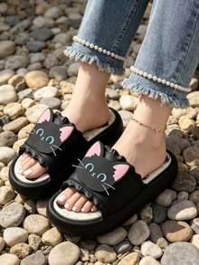 Women's Cartoon Black Cat Slippers, Sweet & Cool Style Summer Outdoor Casual Soft Bottom Flip Flops, Indoor/Outdoor Slip-On Sandals (Run Small By One Size) - Black - View 5