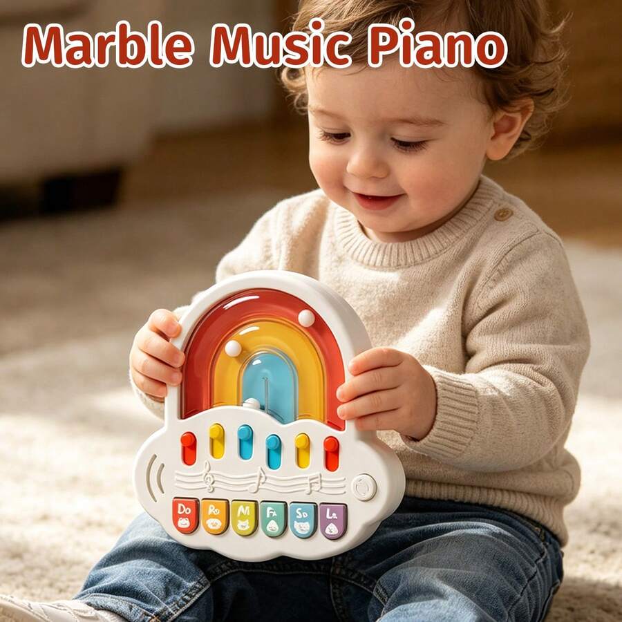 1件卡通音樂鋼琴玩具雲朵珠珠趣味玩耍 嬰幼兒教育早教認知多功能鋼琴 鮮豔色彩 不含電池
