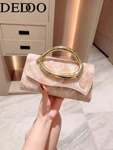 Dedoo 1pc Fashion Metal Decor Mini Box Clutch, Elegant Shiny Metal Strip Design, Luxury Style For Women, Suitable For Evening Party, Wedding, Ball - Pink - View 11