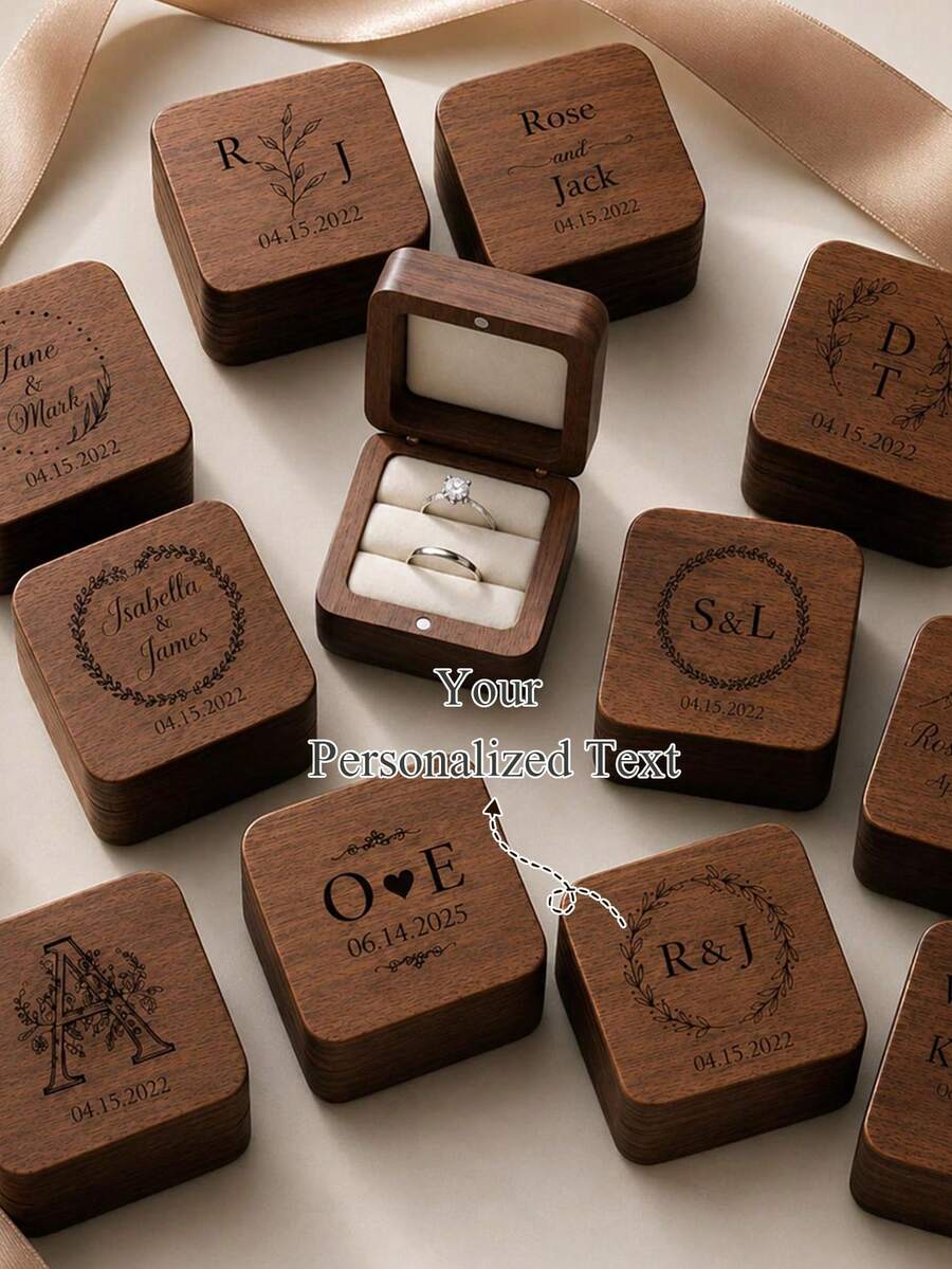 Personalized Engraved Wooden Engagement Ring Box | Custom Ring Box With Names And Date, Proposal & Anniversary Gift For Couples - Multicolor - View 1
