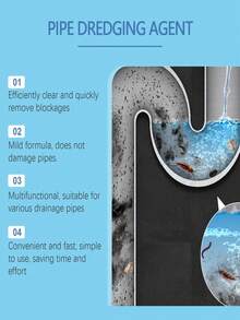JUE FISH Powerful Pipe Dredging Agent - Quick Clog Remover For Kitchen & Bathroom Drains, Heavy Duty Hair, Grease, Soap Scum Dissolver Powder, Professional Sewer Clean Agent For Sinks, Showers, Toilets - Multicolor - View 5