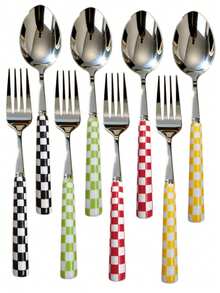 2/12pcs Unique Plaid Pattern Stainless Steel Cutlery Set, Elegant Porcelain, Multiple Colors, Includes Ceramic Handle Utensils, Creative Kitchen, Includes Forks And Spoons, Suitable For Daily Dining - Multicolor - View 1