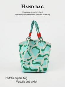 1pc Abstract Wavy Pattern Knitted Large Capacity Lightweight Tote Bag, Suitable For Commuting, School, Travel, Easy To Carry And Match With Clothes, All Seasons - Multicolor - View 6