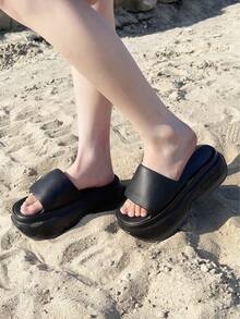 Thick Sole Mocha Sandals, Summer Women's Slippers, High Heel EVA Material, Strap Slide, Women's Sandals, Fashionable Outdoor Slippers (This Shoe Size Runs Small By One Size) - Black - View 7