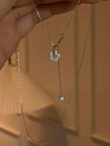 Vòng cổ nữ phong cách Nhật Bản đính đá rhinestone bong bóng, hoa rỗng, mặt dây chuyền thiết kế độc đáo, dây chuyền xương quai xanh sang trọng nhẹ nhàng đa năng dùng hàng ngày - Dây chuyền bong bóng hoa - Xem 4