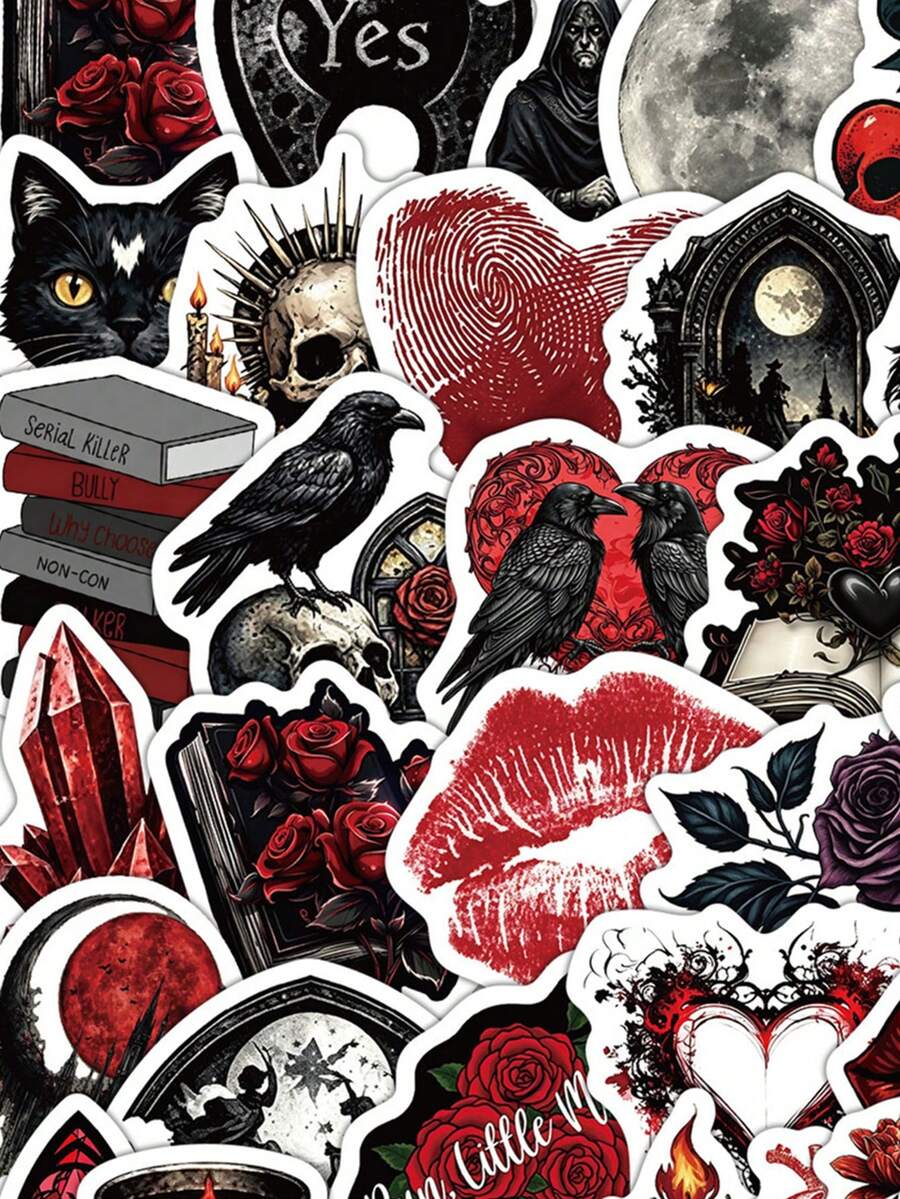 50Pcs Funny Gothic Graffiti Stickers Creative Gothic Stickers Decorative Stickers For Water Bottle, Guitar, Luggage, Phone, Case, Laptop, Skateboard, Gift - Multicolor - View 1