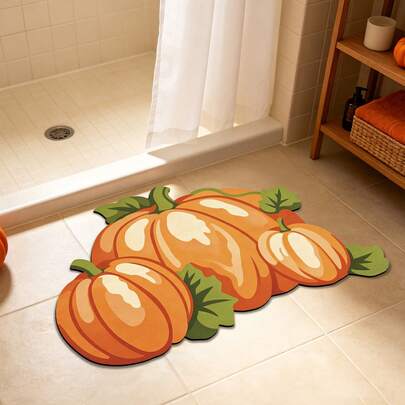 1pc Halloween Pumpkin Print Bathroom Rug, Festive & Playful Atmosphere, Suitable For Bathroom, Bedroom, Entryway, Laundry Room, Skin-Friendly Foot Feel, Easy To Clean Room Decor, Minimalist & Elegant Color Scheme Easily Blends With Various Home Decor Styles