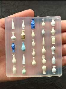 1件裝中式玉扣花瓶精緻造型國風3D雕花美甲矽膠模具 - 彩色 - 查看 5