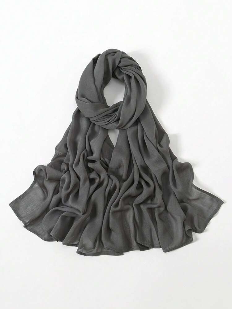 1pc Women's Solid Color Viscose Headscarf, Soft Wide-Edged Headband, Versatile Sunscreen Scarf Hijab, Suitable For Daily Use For Dress,Beach,Holiday,Accessories,Travel Essential - Dark Grey - View 9