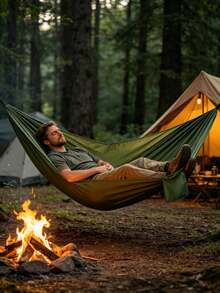 1pc Portable Lightweight Parachute Fabric Camping Hammock, Includes 2 Tree Straps And Storage Bag, 210x140cm Outdoor Hanging Bed, Breathable And Durable, Suitable For Camping, Hiking, Backpacking, Backyard Garden, Beach Picnic, Travel And Outdoor Leisure - Multicolor - View 2