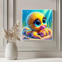 1PC | 5D DIY Diamond Painting | Cute Pacifier Octopus Pattern Diamond Painting Kit, Round Full Drill Mosaic Craft Set, High Definition Art Diamond Painting, Focus And Relax Through DIY, Suitable For Living Room, Bedroom, Office Wall Decoration, Surprise Holiday Home Decor Gift For Family And Friends, Unframed - round diamond - View 3