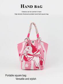 1pc Cute Cartoon Animal Large Capacity Lightweight Handbag, Suitable For Commuting, School, Travel, Portable Matching With Clothes, All Seasons - Multicolor - View 10