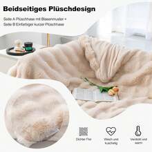 EDIMENS Faux Rabbit Fur Throw Blanket For Sofa, Reversible, Soft And Fluffy, Thick And Warm Plush Blanket For Sofa, Bed And Armchair, Decoration - 淺棕色 - 查看 5