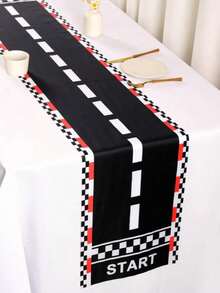 1 pièce Chemin de table et tapis de jeu de piste de course, en matériau polyester, motif de route à damier noir et blanc avec design de ligne de départ, convient pour fête d'anniversaire, table à manger, salle de jeux et décoration intérieure/extérieure de la maison, plusieurs tailles disponibles, décoration d'automne pour la maison, décoration d'automne - Multicolore - Voir 4