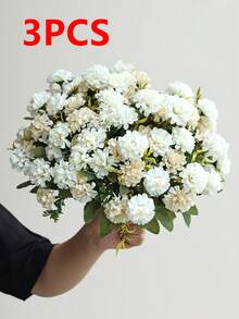 1/3 枝人造花，菊花、繡球花、康乃馨，混色花卉，家居裝飾，餐廳，臥室，花藝布置，婚禮，新娘花束，腕花，胸花，DIY花環材料，生日派對裝飾材料，情人節禮物和新年禮物 - 乳白色 - 查看 8