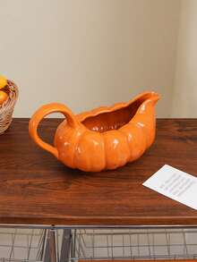 1pc Ceramic Pumpkin Shaped Sauce Boat, Halloween Pumpkin Shaped Sauce Boat, Suitable For Home, Kitchen And Restaurant Tableware; Used For Storing Seasonings, Sauces, Gravy And Salad Dressing; Suitable As A Gift Or Holiday Decoration - Multicolor - View 4