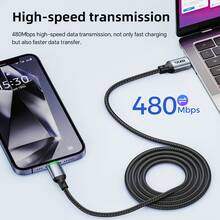 TZLRXL USB C To USB C Fast Charging Cable Nylon Braided With LED Light Durable Data Sync Cable For Smartphones And Tablets - Blue - View 6