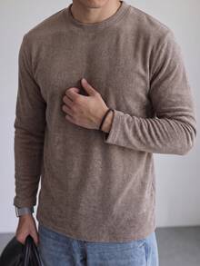 Vintage Long Sleeve Crew Neck Undershirt T-Shirt Men's Spring Autumn Loose Fit Simple Casual Outerwear Inner Layer Layering Top - Brown - View 6