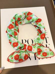 1pc Small Floral Pattern Square Silk Scarf Women Spring Autumn New High-End Gauze Scarf Versatile Decorative Neck Scarf Thin Elegant - Red and Green - View 2