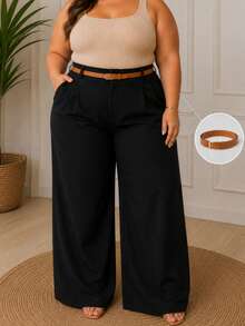 Calça Alfaiataria Plus Size Cintura Alta com Cinto - Preto - Visão 7