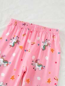 3 Sets Girls Long Sleeve Long Pants Pajamas Cartoon Unicorn Cute Print Spring Autumn Home Wear All-Over Print Set - Multicolor - View 9
