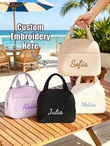 Customized Corduroy Lunch Bag With Stitched Letters, Insulated, Suitable For Daily Use, Camping, Picnic, Travel And Outdoor Adventure, Perfect Holiday Gift For Friends And Family (Not For Direct Food Contact) - Multicolor - View 7