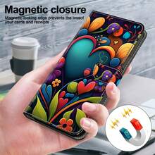 GLANDOTU Funda de teléfono con cartera de piel con patrón de corazón y rosa roja de PU, multifuncional con soporte, ranuras para tarjetas, diseño de tapa abatible, se adapta a múltiples modelos, regalo de primavera - Multicolor - Ver 3