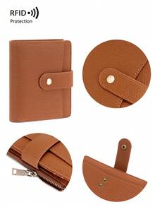 Hot-Selling New RFID Anti-Theft Women's Wallet, Multi-Card Slot Vintage Tri-Fold Leather Wallet, Multi-Function Fashion Short Wallet - Brown - View 8