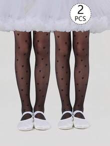 1pc Cute Heart Print Sheer Mesh Ballet Tights For Kids, Daily Wear, Solid Black, Toddler Girls Dance Tights, Long Socks, Back To School - Multicolor - View 20