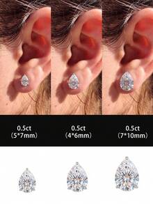 1對 4爪橢圓形 0.5CT-2CT 鑽石耳環 925純銀 優雅浪漫女款耳環 高品質 生日禮物 週年紀念禮物 - 水滴鑽耳釘 - 查看 3