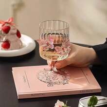 1pc 250ml Butterfly Handle Stemmed Glass, Thick Wall High Borosilicate Heat-Resistant Vertical Striped Round Rim Glass Cup, Suitable For Champagne, Sparkling Water And Juice, Multi-Functional Drinkware, Essential Glassware For Home Bar Party - View 4