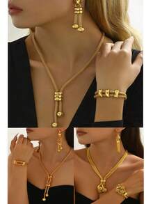 4pcs/Set Fashionable Retro Minimalist Personalized European And American Women's Party Outfit (Accessories Randomly Placed) - Yellow Gold - View 17