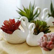 1pc White Swan Succulent Planter, Porcelain, Candle Holder Elegant White Swan Ceramic Candlestick Handcrafted Table Centerpiece Romantic Home Decor For Wedding Birthday Party - Multicolor - View 11