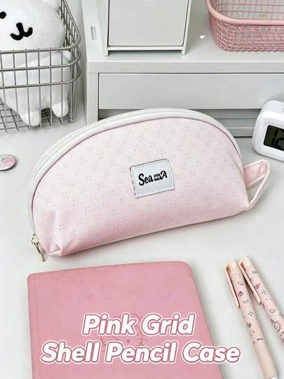 1pc White Shell Pencil Case Korean Style Large Capacity Girly Pencil Bag Back To School.