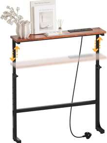 Luxstein Slim Console Table, Height Adjustable 75/100 Cm Sofa Table With Charging Station For Entryway, Living Room, Small Spaces - 75cm - Rust Brown - View 10
