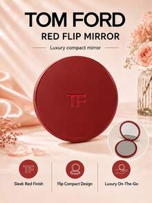 Tom Ford Gương nắp lật TF màu đỏ đường kính 7cm, gương hai mặt nhỏ gọn tròn trịa, dễ dàng mang theo, phù hợp để dặm lại lớp trang điểm hàng ngày, mang theo khi đi ra ngoài và làm quà tặng - Đỏ - Xem 2