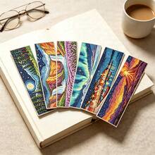 6 Peças Kit Completo de Material para Marcador de Livro de Ponto Cruz Aurora Secret Landscape, Montanhas, Lagos, Cenário Natural, Iniciante do Zero, DIY, Presente Criativo Feito à Mão - multicolorido - Visão 5