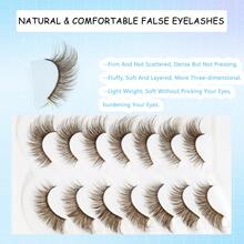 7 Pairs Natural Brown False Eyelashes, Cartoon Style Eyelashes, Lightweight Dramatic Cartoon Style Eyelashes, Natural Eyelash Extension, For Makeup - 棕色 - 查看 8