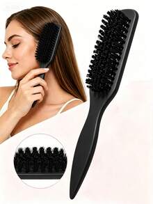 1pc Unisex Smooth Backcomb Beard Brush Boar Bristle Hair Brush Taming Frizz And Flyaways Edge Control Comb Volumizing Wooden Handle Comb Detangling Comb Hairline Control Comb Slip Comb Hair Comb Volumizing Wooden Handle Comb Edge Control Comb Plastic Hair Comb Creating Smooth Ponytail Bun - With Wide Pointed Tail Backcomb And Detangling Comb Convenient For Parting Styling Polishing And Smoothing Hair Creating Smooth Frizz-Free Hairstyle Suitable For Men And Women Recommended As Christmas Gift - Multicolor - View 2