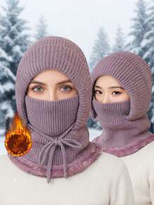 Winter Warm Fleece Face Mask Hat - Elastic Drawstring Design, Lightweight & Warm, Suitable For Cycling, Skiing And Other Outdoor Sports, All-In-One Windproof Ear Protection, Essential Gear For Autumn/Winter - Multicolor - View 1