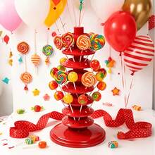 1pc Multi-Layer Lollipop Holder Centerpiece, Red Plastic Adjustable Multi-Layer Candy Lollipop Display Stand Desktop Decoration, Multi-Layer Insertable Lollipop Holder, Suitable For Christmas, Birthday And Wedding Party Decoration - View 2