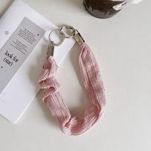 1pc Solid Color Pleated Fabric Phone Wrist Lanyard Shiny Rhinestone Twisted Hand Strap Anti-Lost Phone Charm Keychain With Double Metal O Rings - Multicolor - View 10