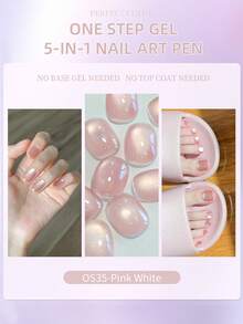 PERFECT COLOR One-Step Gel Nail Polish Pen 3ml, Warna Gel Krem Pink Putih, Kilap Tinggi Tahan Lama, Membutuhkan Lampu UV LED, Cocok Untuk Gaya Gadis Polos, Musim Panas Dan Manikur Sehari-hari - MultiWarna - View 7