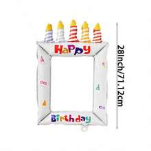 Birthday Photo Frame Aluminum Foil Balloon, Candle Striped Print Selfie Frame Foil Balloon, Birthday Party Atmosphere Photo Props Party Scene Decoration - Multicolor - View 13