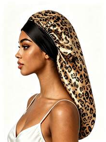 CONFLASS Leopard Print Butterfly Pattern Long Satin Sleep Cap, Loose Elastic Band Silk Hair Bonnet, Extra Large Long Braid Curly Hair Cap, Women's Essential Night Sleep Cap For Back To School - Multicolor - View 15