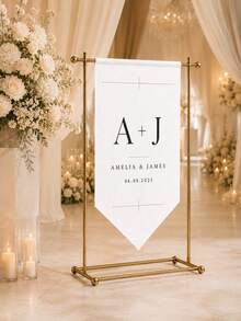 Personalized Wedding Fabric Welcome Sign, Modern Wedding Name Initial & Date Welcome Sign, Fabric Signage, Custom Wedding Sign, Bohemian Style Wedding Decor - Multicolor - View 5
