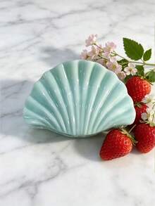 1pc Creative Fresh Sweet Vacation Style Pearlescent Shell Claw Clip Back Of Head Hair Bun Hair Claw Fashion Hair Accessory Women Textured Fan-Shaped Hair Clip Fashion High-End Faux Marble Fan-Shaped Clip Women Hair Bun Accessory - Hot Pink - View 12