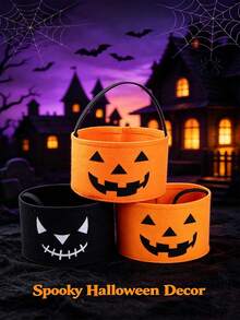 Halloween Felt Pumpkin Storage Bucket, Large Capacity Portable Handheld Storage Basket, Reusable Holiday Storage Bag, Suitable For Party Supplies, Cute Pumpkin Shaped Halloween Home Decor Basket - View 2