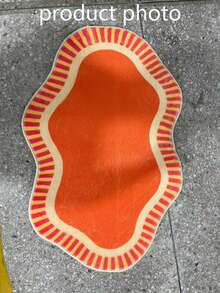 1pc Orange Wavy Edge Asymmetrical Area Rug, Living Room Carpet, Area Rug, Small Area Rug, Mat, Home Decor, Large Living Room Carpet, Round Carpet, Living Room Home Decor, Room Decor, Washable Carpet - Multicolor - View 3